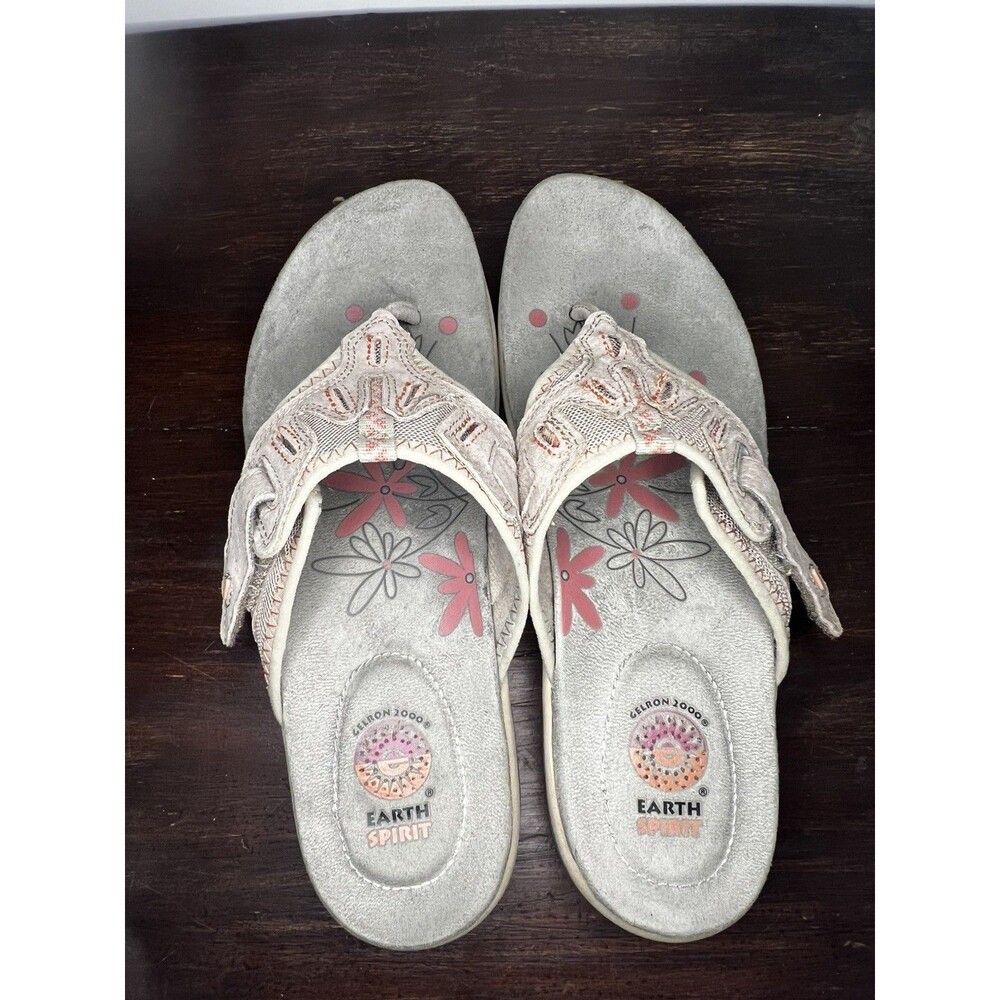 Earth Spirit Sandals Womens SZ 9 Wedge Thong Slip On Brown Flip FLop